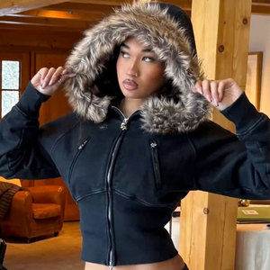 Nuova <span class=keywords><strong>Felpa</strong></span> con Cappuccio in Pile ODM Inverno 2025, Stile Retrò Europeo e Americano, Giacca con Zip, Personalità Slim Fit, <span class=keywords><strong>Felpa</strong></span> da <span class=keywords><strong>Donna</strong></span> - Product Image 1