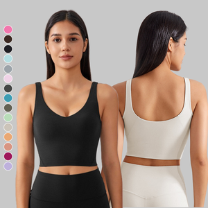 Camisetas sin mangas cortas de Fitness con cuello en V para mujer de estilo clásico con almohadillas Sujetador activo deportivo de secado rápido Entrenamiento Correr Sujetador recortado Tops - Product Image 1