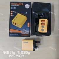 Pengisi Daya Dinding USB-C PD 120W 4 Port, Pengisian Cepat 3.0, Adaptor Ponsel OTP Pengisian Cepat