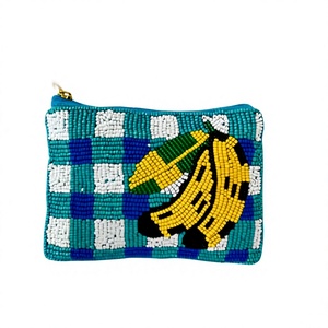 Handmade Beaded <b>Coin</b> <b>Purse</b> With Banana Pattern Bohemian Style Zipper Closure Unisex Mini Size - Product Image 1