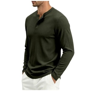 Camiseta Henley de <span class=keywords><strong>Manga</strong></span> <span class=keywords><strong>Larga</strong></span> para <span class=keywords><strong>Hombre</strong></span>, Estilo Vintage, Color Liso, Talla Grande, Tejido Grueso, Corte Holgado, Casual, Transpirable y con Cuello Acanalado - Product Image 2