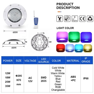 12V AC điều khiển từ xa màu thay đổi IP68 không thấm nước ABS treo tường <span class=keywords><strong>RGB</strong></span> LED dưới nước hồ bơi đèn - Product Image 2
