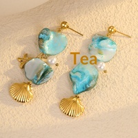 Anting-anting gantung bintang laut cangkang pirus custom grosir, warna emas, perhiasan liontin laut untuk wanita, OEM ODM
