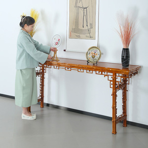 Chinese Style Bamboo Console Table Extra Large Trestle Base Entryway Table Zen Inspired Hallway Furniture - Product Image 3