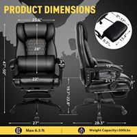 Fauteuil de bureau de direction massant 3D avec fonction de pétrissage, chauffant, pour personnes de grande taille et poids lourd (jusqu'à 227 kg), inclinable, en cuir, avec repose-pieds électrique, noir