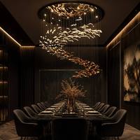 Lustre en verre fait main au design moderne et personnalisable en forme de feuille, idéal pour centre commercial, grand salon ou salle de banquet, installation au plafond
