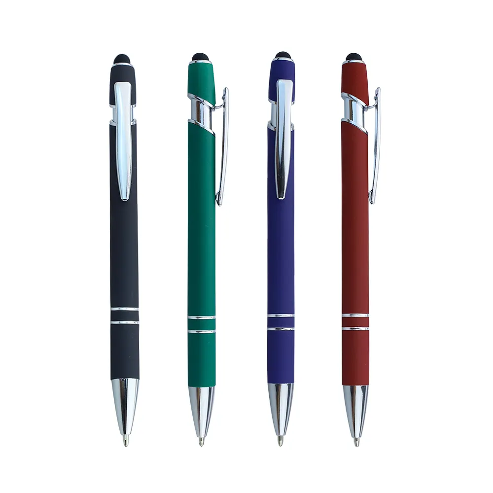 Groothandel Rubber Metalen Touchscreen Stylus Klik Pen Promotionele Balpen Met Aangepaste Logo