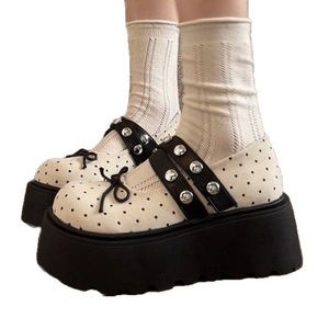 2026 New Spring Women's Retro French Style Thick Sole <b>Platform</b> Shallow Mouth Pumps Bowknot Casual Leather Shoes for Dresses - Product Image 5