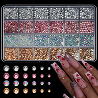 24-grid Pack Rhinestone Kuku Warna-warni Bentuk Datar untuk Seni Kuku, Resin Permata untuk Kuku, Kerajinan Tangan DIY, Set Kotak Hadiah, Dekorasi Murah