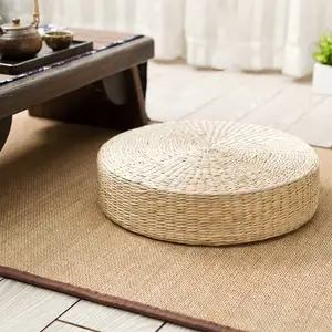 Natural straw weave round floor seat yoga cushion for meditation