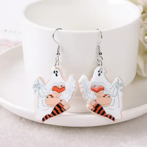 1 paire de boucles d'oreilles d'Halloween en acrylique pin-up fantôme citrouille pour femme cadeau d'anniversaire