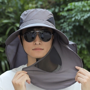 Chapeau de soleil pour activités de plein air (surf, randonnée, camping, plage), chapeau de pêcheur avec masque facial et protection de nuque, chapeau à large bord type baril - Product Image 2