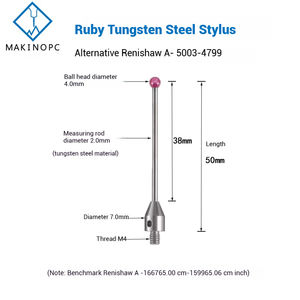 Stylet de sonde Renishaw A-5003-4799 de remplacement M4 Ruby mesurant 4mm Stylet en acier tungstène Longueur 50mm Kit de stylet CMM - Product Image 2
