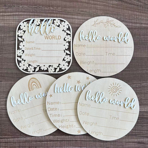 Hello World - Carte Milestone 3D <span class=keywords><strong>in</strong></span> <span class=keywords><strong>Legno</strong></span> per Neonati, Targhetta Rotonda con Lettere, Decorazione per Cameretta, Annuncio Nascita, Regalo per Baby Shower - Product Image 6