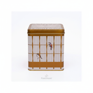 Caja de Metal Kontensan ER024T7 de 1.8L con Ilustración de Jaula de Pájaros Vintage, 120x120x137mm, Cuadrada, de Grado Alimenticio, con Logotipo Grabado, Reciclable - Product Image 2