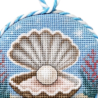 Ornement en point de croix en coquille d'huître avec cordon torsadé, fait main de luxe, thème nautique, pour la décoration de Noël ou comme cadeau de vacances d'été