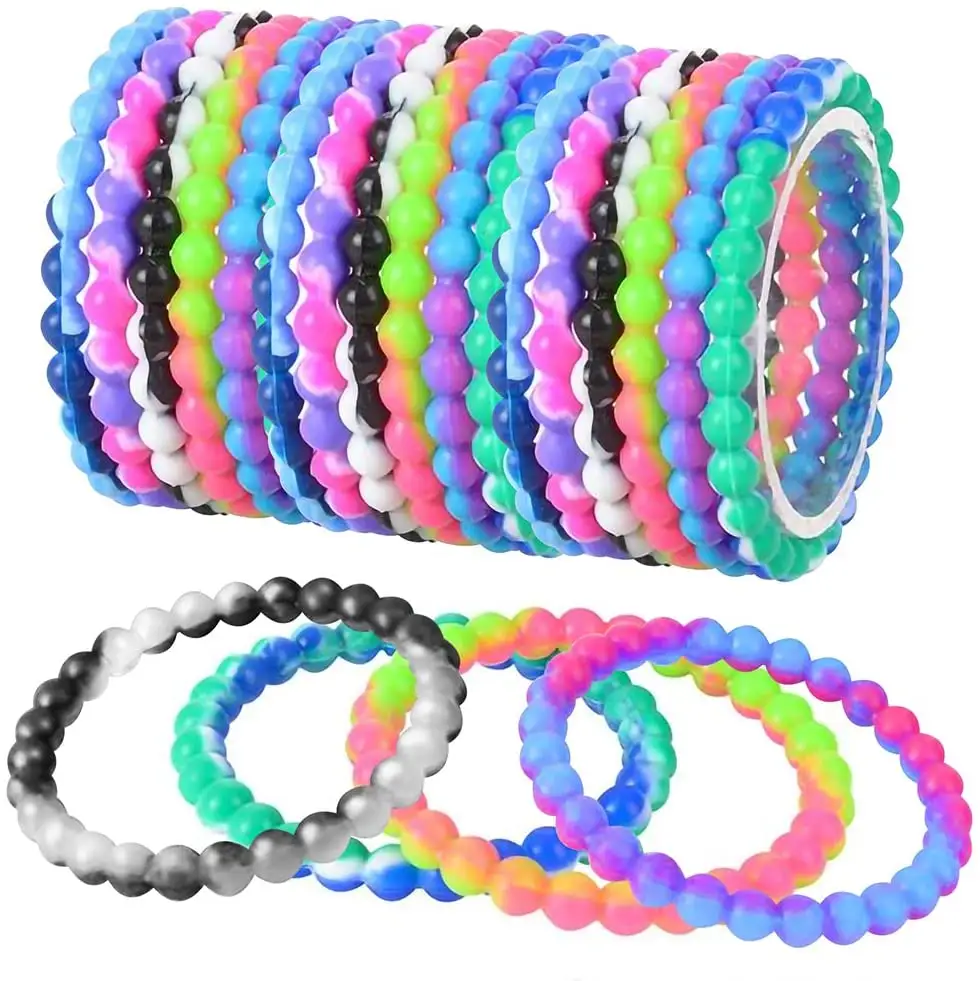 Hot Sale Carnival Prizes Silicone Colorful Tie Dye Bead Silicone Bracelets For Fundraisers And Giveaways