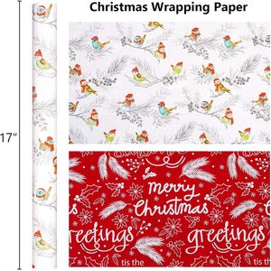 Burymento Christmas <b>Wrapping</b> <b>Paper</b> 17 In X 32.8 Ft Reversible Red <b>White</b> Design For Gift Craft Packaging - Product Image 4