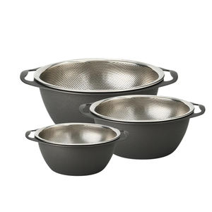 स्टेनलेस स्टील डबल-लेयर कोलैंडर सेट रसोई सब्जी और फल धोने बेसिन के साथ ड्रेक-ग्रेड, टिकाऊ - Product Image 3