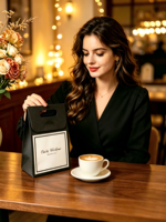 Sacs cadeaux noirs de luxe en kraft avec poignée en ruban pour mariage, baby shower, fêtes, emballage de friandises, souvenirs, bougies