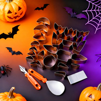 26-delige kinder Halloween pompoen snijset, niet-toxische roestvrijstalen koekjesvormpjes, creatieve DIY pompoenlantaarn snijgereedschap