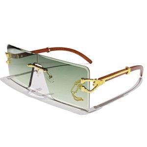 Rimless Rectangle <b>Sunglasses</b> Gradient Lens UV400 Protection <b>Retro</b> Style Unisex Adult Sun Protection Fashionable Design - Product Image 4