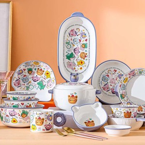 Spring Outing Season Underglaze Cartoon Ceramic Bowls Microwave Safe Household Dinnerware Saucer <strong>Plate</strong> Cute <strong>Childrens</strong> <strong>Set</strong> - Product Image 1