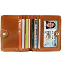 Dompet kulit asli tempat kartu pria, dompet gaya Vintage sederhana buatan tangan gandum penuh