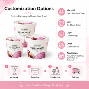 Coppette di Carta Usa e Getta per <span class=keywords><strong>Gelato</strong></span> con Coperchi, Ciotole Personalizzate per Yogurt, Confezioni Ecologiche per Dessert Surgelati da Asporto - Product Image 4