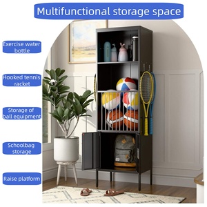 Armoire de rangement haute en <span class=keywords><strong>métal</strong></span> noir pour équipement sportif, <span class=keywords><strong>casier</strong></span> verrouillable avec étagères ouvertes, cage à ballons pour salle de sport et maison - Product Image 4