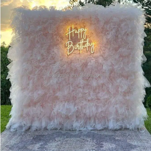 LEDA OEM Light Pink Tulle Ruffle <b>Backdrop</b> Panel Romantic Fabric Flower Wall For Wedding Baby Shower <b>Party</b> Photo Booth Decor - Product Image 2