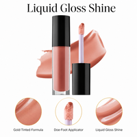 Gloss à lèvres liquide brillant format voyage, teinté or, haute brillance, non collant, formule hydratante, applicateur doe-foot, longue tenue, confort optimal
