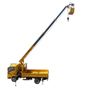 HAOY 4 Ton Telescopic Manipulator Boom Machine Lifting Lorry Man Basket Remote Control Wireless Car Truck Mounted Crane