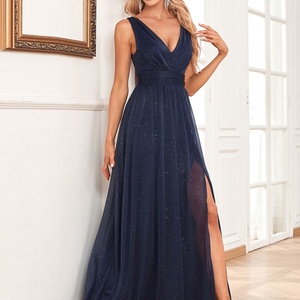Elegante Vestido de Fiesta Largo de Gasa con Corte en A, Espalda Descubierta, Escote en V Profundo, Decoración de Lentejuelas, Antiestático, para Novia o Dama de Honor - Product Image 4