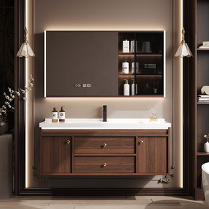 Nouveau meuble <span class=keywords><strong>de</strong></span> salle <span class=keywords><strong>de</strong></span> bain en noyer 48 pouces meuble <span class=keywords><strong>de</strong></span> salle <span class=keywords><strong>de</strong></span> bain mural avec miroir anti-désembuage - Product Image 2