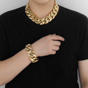 Collar de Cadena Cubana Ancha y Brillante, Cadena de Acero Inoxidable, Collar Estilo Hip-hop, Cadena Cubana de Gran Peso, Moda Tanjing - Product Image 4