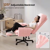 Chaises de bureau ergonomiques de direction, confortables, rembourrées, en velours rose, dossier haut, avec roulettes