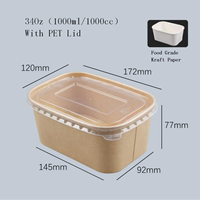 Boîte d'emballage jetable en papier kraft avec couvercle transparent en PET pour sushi, nouilles, sucre, viande, gaufrage et laminage mat