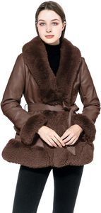 Áo khoác parka mùa đông nữ HAVEDEN, áo khoác giả lông cừu hai mặt, họa tiết trơn, tay dài, thiết kế peplum, viền lông thú - Product Image 2