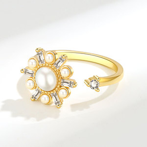 Bague anti-stress réglable en cuivre plaqué or, anti-ternissement, avec perle de culture, zircon et tournesol, pour l'anxiété - Product Image 5
