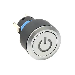 Hot Selling 22mm Flat Head Latching Momentary 1NO1NC Waterproof Metal Rotating Push Button Switch With Power Logo