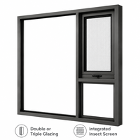 Fenêtre à auvent en aluminium sur mesure avec moustiquaire, verre double vitrage trempé gris pour bâtiments résidentiels et bureaux