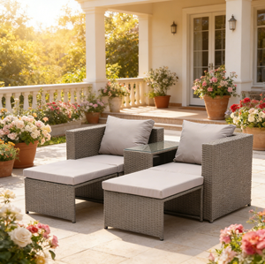 Ensemble <span class=keywords><strong>de</strong></span> <span class=keywords><strong>salon</strong></span> <span class=keywords><strong>de</strong></span> <span class=keywords><strong>jardin</strong></span> moderne avec table à manger et chaises longues confortables, résistant aux intempéries, idéal pour la cour. - Product Image 5