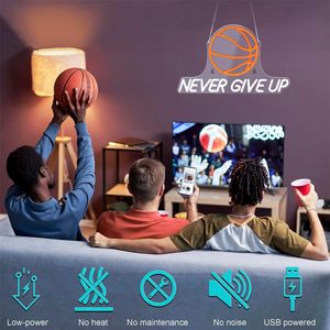 Letreros de baloncesto con la frase 'Never Give Up', luz ambiental LED de neón para interiores, letrero para tienda, decoración de pared, luz indicadora de entrada - Product Image 2
