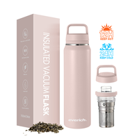 Everich 17oz/24oz Bouteille de voyage isolée-L'acier inoxydable garde au chaud/au froid 24H, comprend une passoire à thé et une poignée antidérapante
