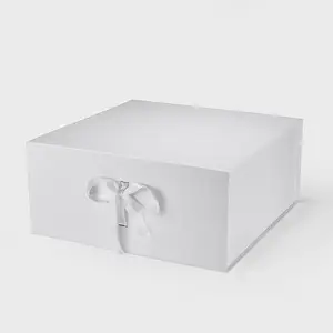 44*44*20 सेमी ए 3 वर्ग सादा सफेद फोल्ड फ्लैट चुंबक ढक्कन उपहार बॉक्स रिबन के साथ पैकेजिंग