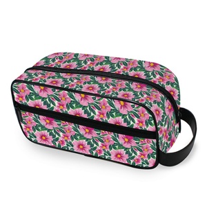 Fashion Pink Flower Custom Design Travel Cosmetic Bags Polyester Portable Small <b>Makeup</b> Bag Toiletry Pouch Bag for Women - Product Image 1
