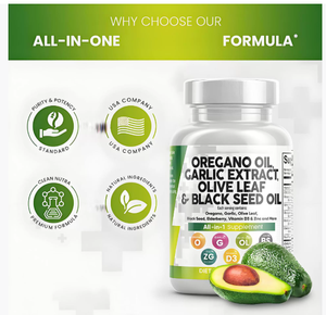 Capsules de complexe à base de plantes avec oregano, <span class=keywords><strong>ail</strong></span>, feuille d'olivier, soutien antioxydant pour le bien-être quotidien et l'immunité, naturel pour adultes, 60 unités - Product Image 2