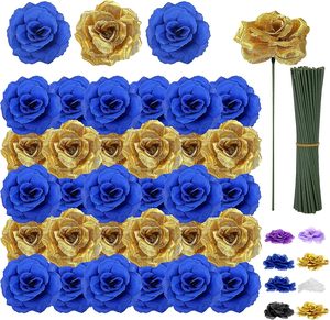 Têtes de fleurs artificielles en paillettes dorées lumineuses, roses artificielles sans tige pour décorations de mariage, artisanat DIY - Product Image 1