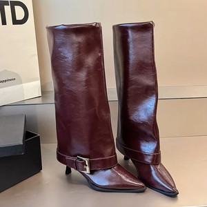 <span class=keywords><strong>Bottes</strong></span> <span class=keywords><strong>cuissardes</strong></span> en cuir noir à <span class=keywords><strong>talon</strong></span> aiguille et bout pointu pour femme, nouvelle collection automne-hiver 2026 - Product Image 3